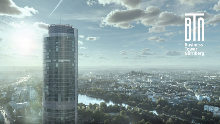 Business Tower Nürnberg: Landing Page Header Panorama mit Logo